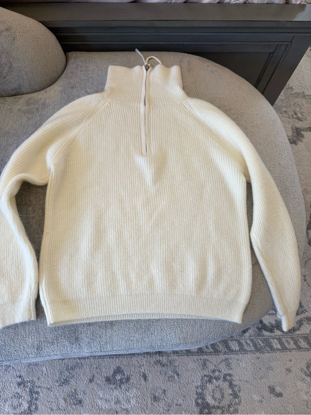 Luxury Ivory Ribbed Half Zip Sweater Cashmere Feel Quiet Luxury Minimalist